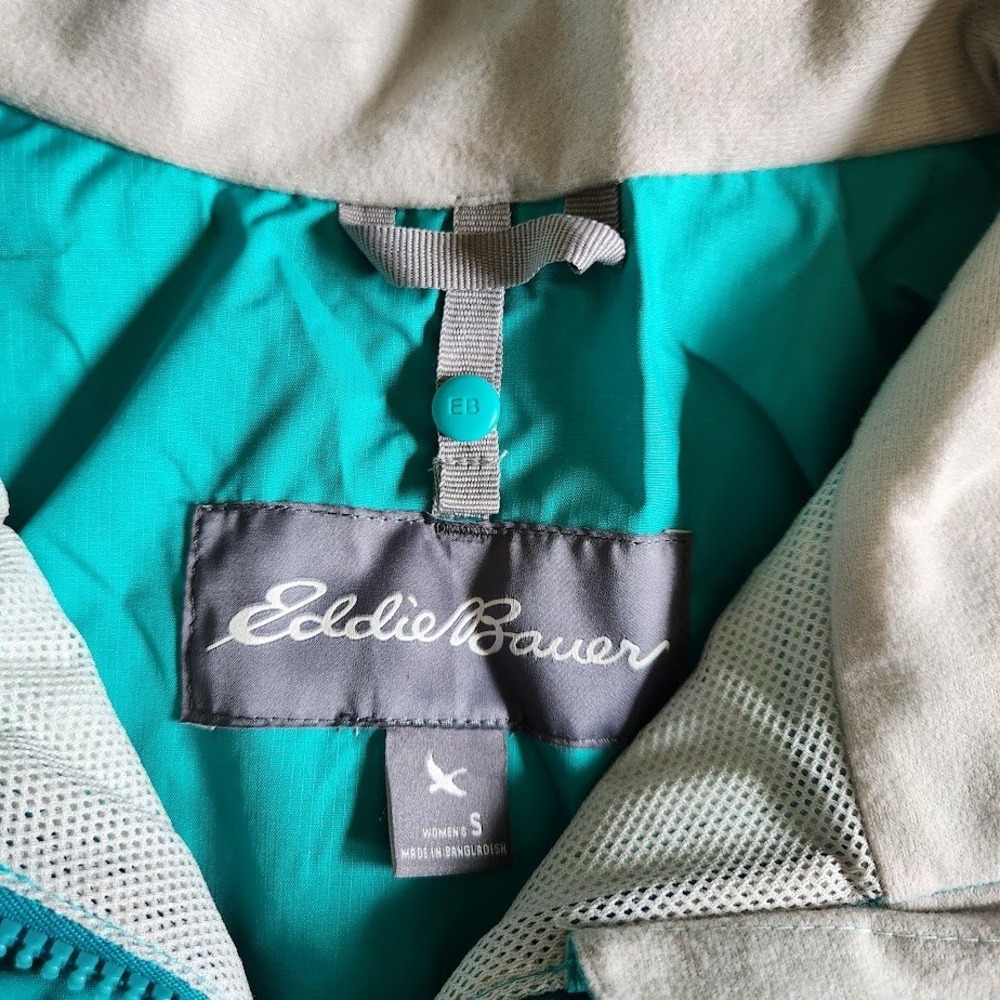 Eddie Bauer WeatherEdge Rain Jacket Womens Small Teal Turquoise Waterproof 285 - Picture 3 of 5